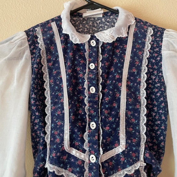 Gunne Sax Jeunes Filles by Jessica Girls 14 VTG Prairie Rose Bud High Neck Lace - Picture 4 of 13